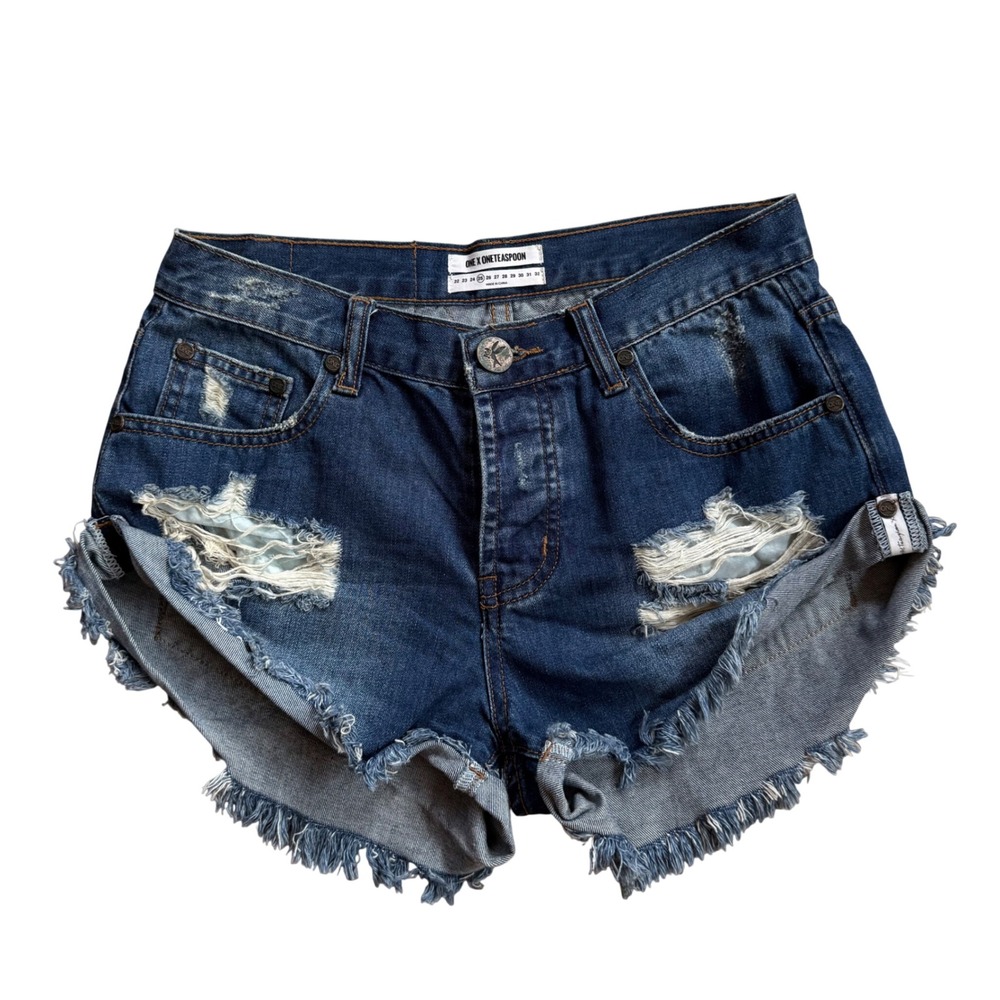 One Teaspoon Bandits Denim Shorts 25 Distressed Low Rise Y2K Indie Sleeze Grunge